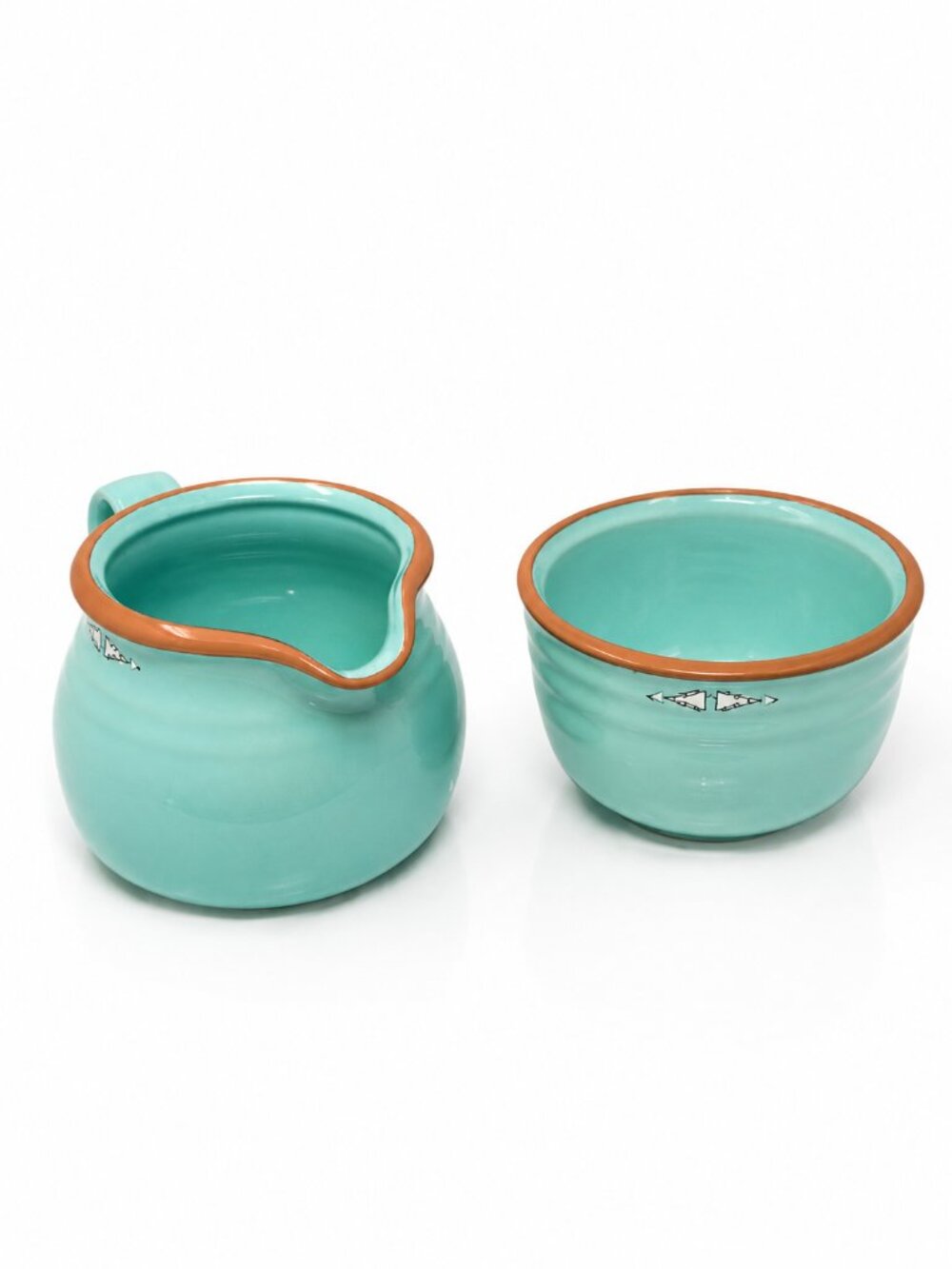 Noritake Boulder Ridge 8674 Aqua Stoneware Creamer & Open Sugar Bowl Set